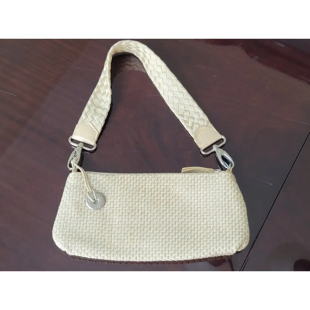 The Sak Small Nylon Woven Cream Bag With Detachable Strap Clutch Or‎ Shoulder